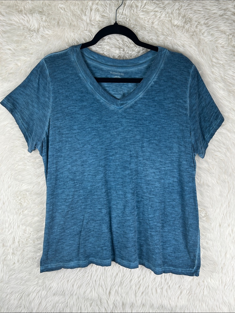 Eileen Fisher Teal V-Neck Short Sleeve Top